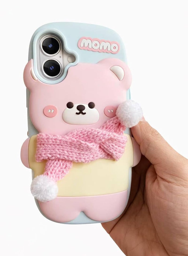 MOMO Ecosystem Premium Soft Silicone Case 3D Cartoon for iPhone 16 / iPhone 17 Shockproof Full Protection,Fun Aesthetic Cover, Cute Women Girls Kids For iPhone16/iPhone17 (Happy Bear) - Image 1